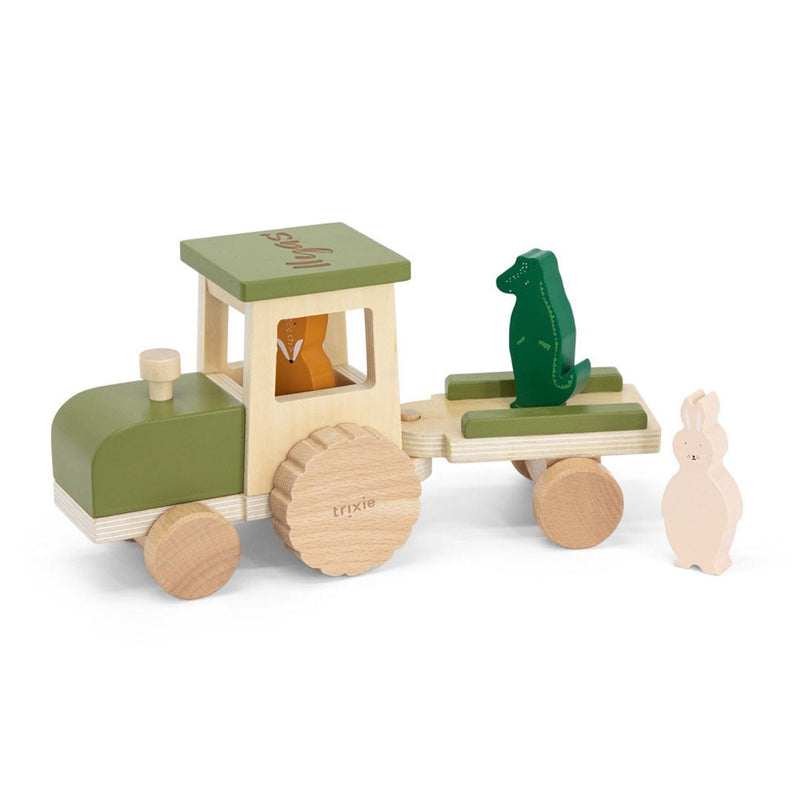 Traktor aus Holz mit Anhänger, gelasert | Trixie