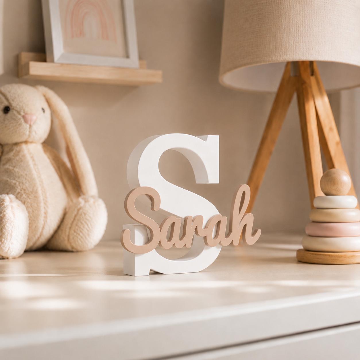 Personalised Name Plate with White Letter & Name in Colour of Choice