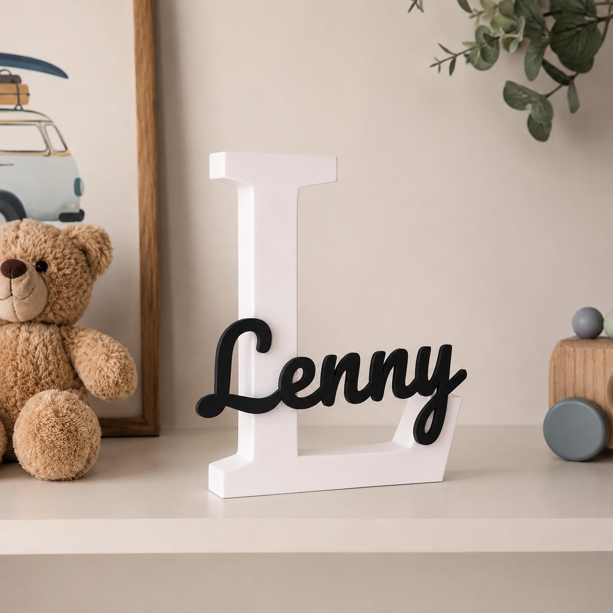 Personalised Name Plate with White Letter & Name in Colour of Choice