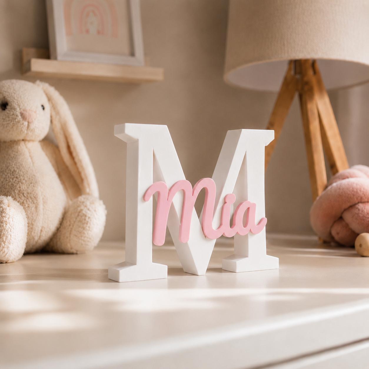 Personalised Name Plate with White Letter & Name in Colour of Choice