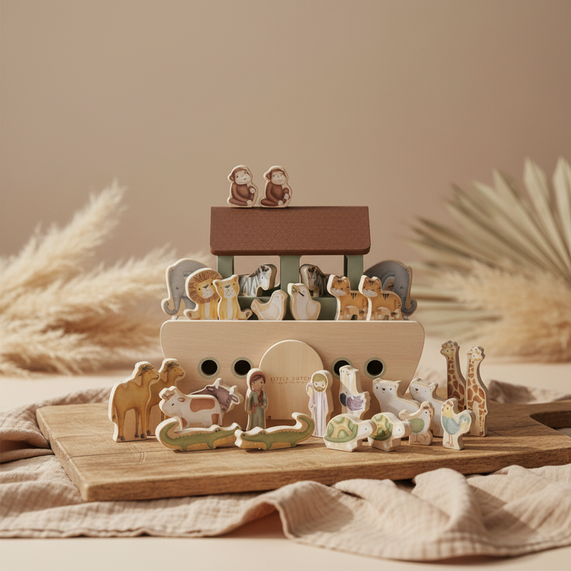 Arche Noah aus Holz mit Tierfiguren – liebevoll gestaltetes Spielset für Kinder