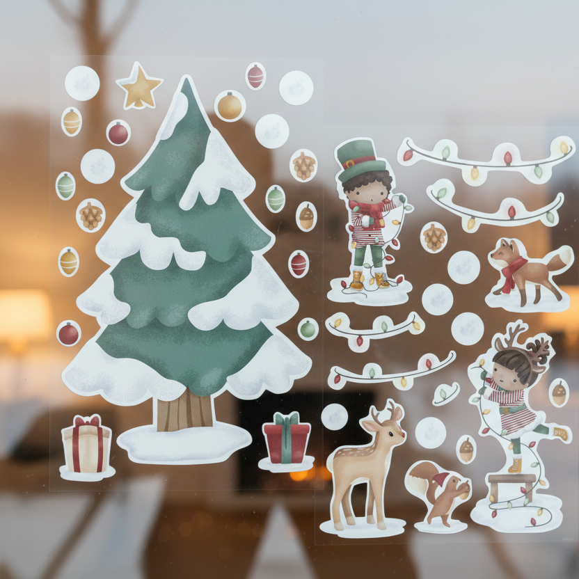 XL Fenstersticker mit Weihnachtsbaum Motiv fuer Fenster, Spiegel und andere glatte Oberflaechen als festliche Weihnachtsdekoration