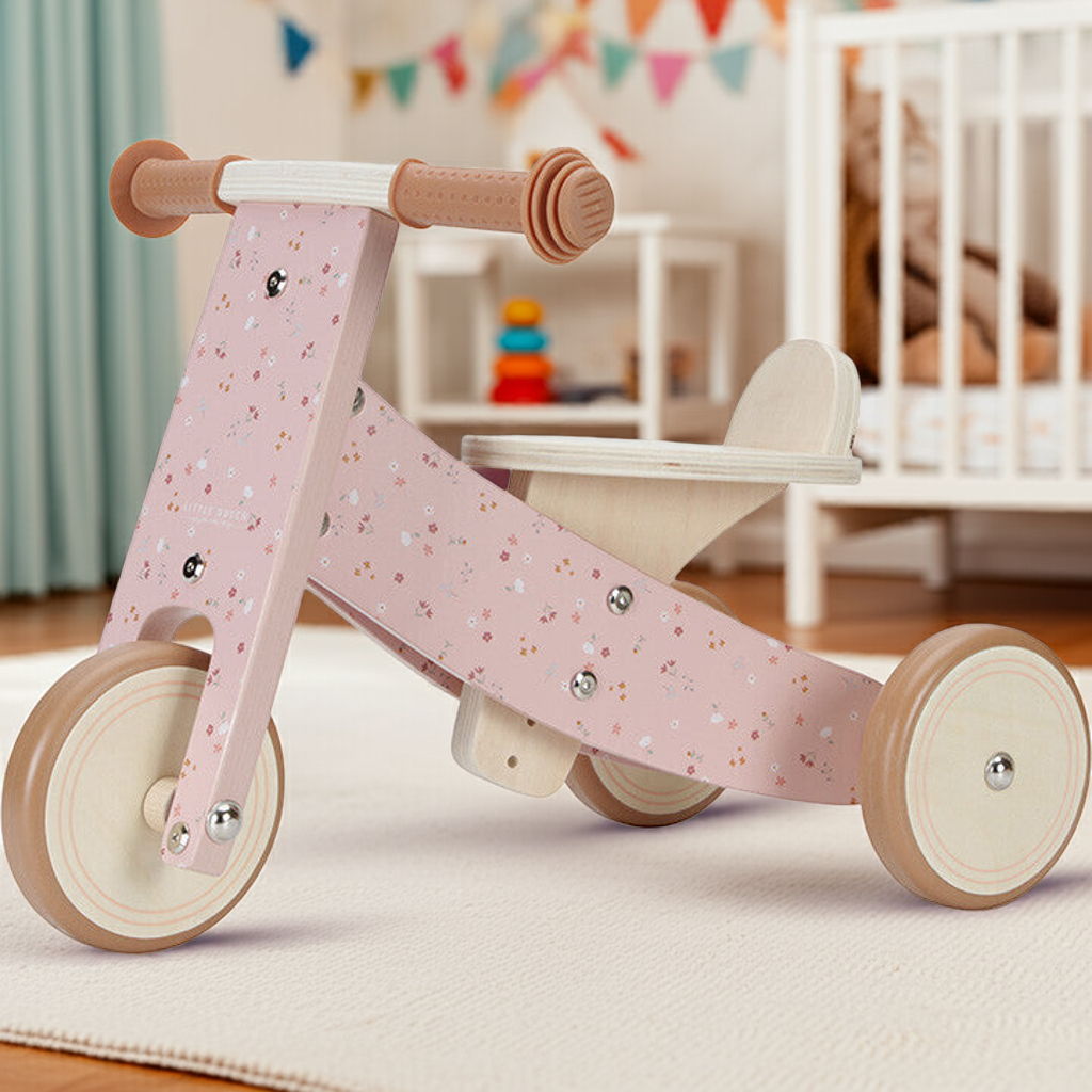 Personalisiertes Holz-Dreirad Rosa mit Namen – Geschenk für Kleinkinder