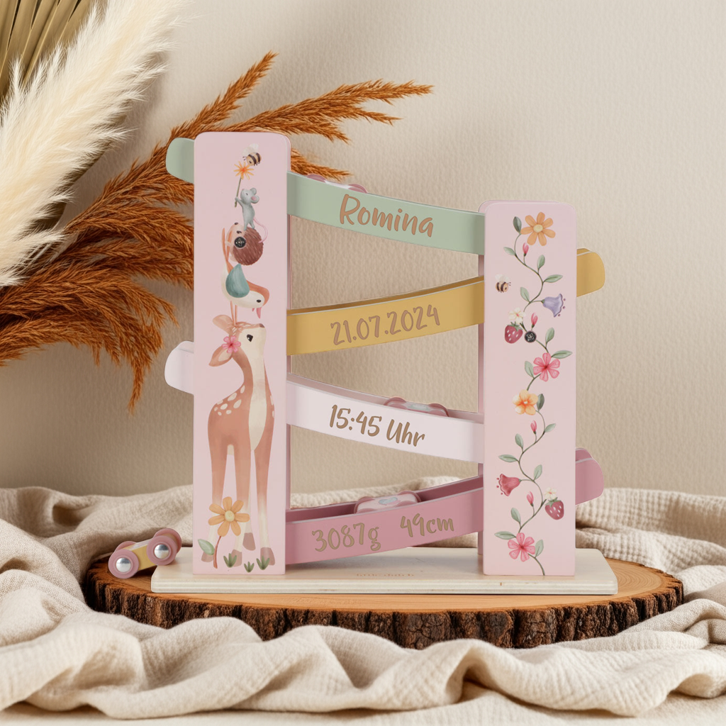 Circuit de billes personnalisé pour la naissance – un cadeau magique avec le nom