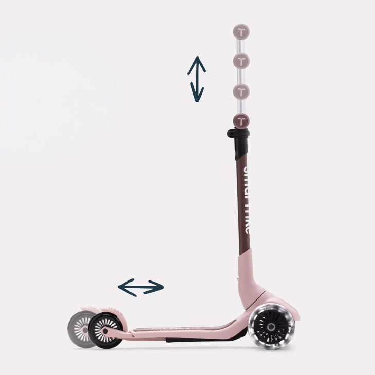 Höhenverstellbarer Kinder Scooter in Rosa mit verstellbarer Lenkstange und stabiler Dreirad-Konstruktion für verschiedene Altersstufen