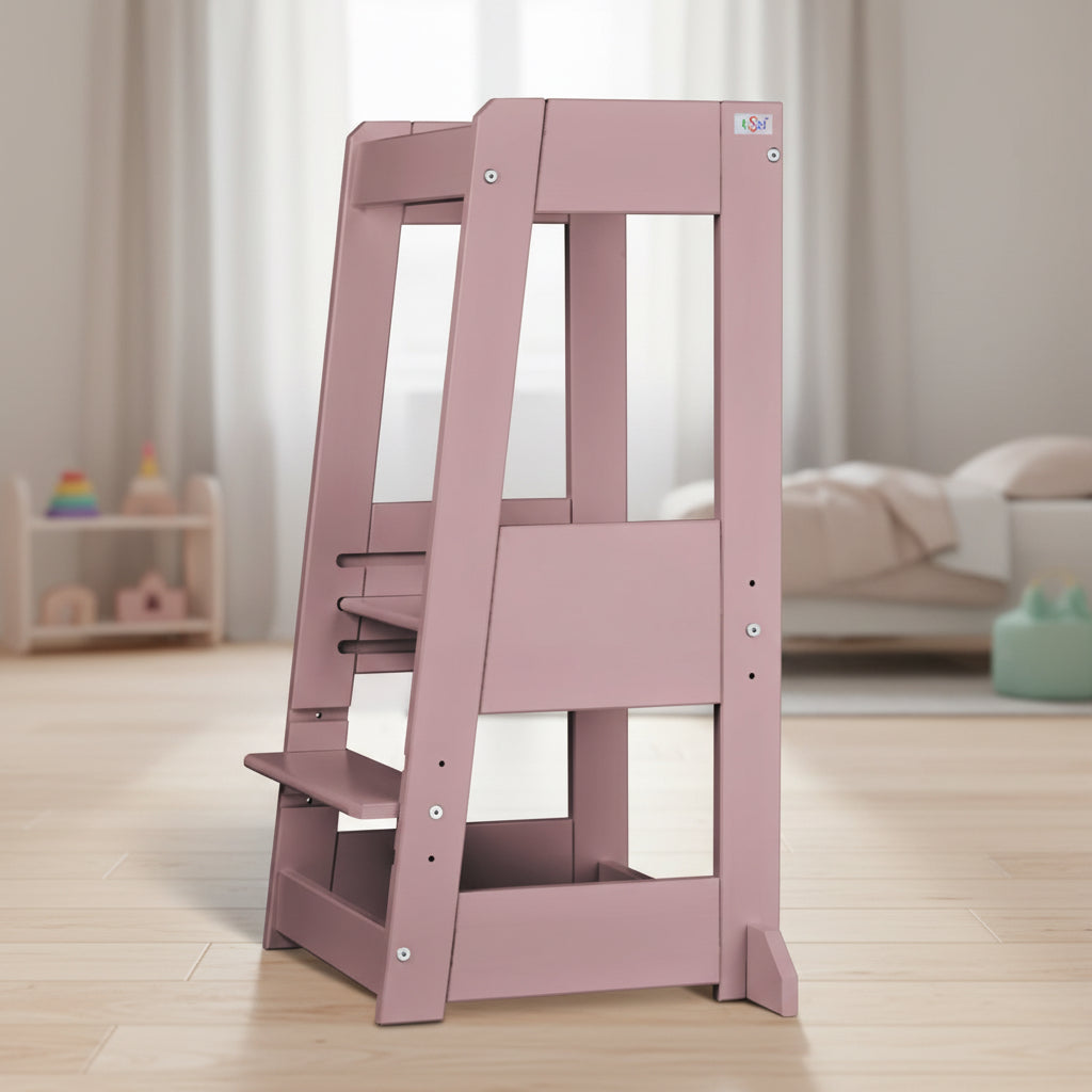 Lernturm in Oriental Rose fuer Kinder als sicherer Montessori Kuechenhelfer zum selbststaendigen Mitmachen, Lernen und Entdecken
