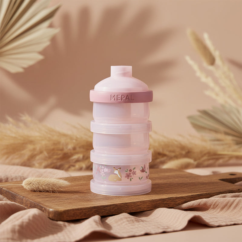 Dreiteiliger Milchpulverturm mit Fairy Garden Motiv fuer Baby Nahrung zum sicheren Portionieren und Mitnehmen unterwegs