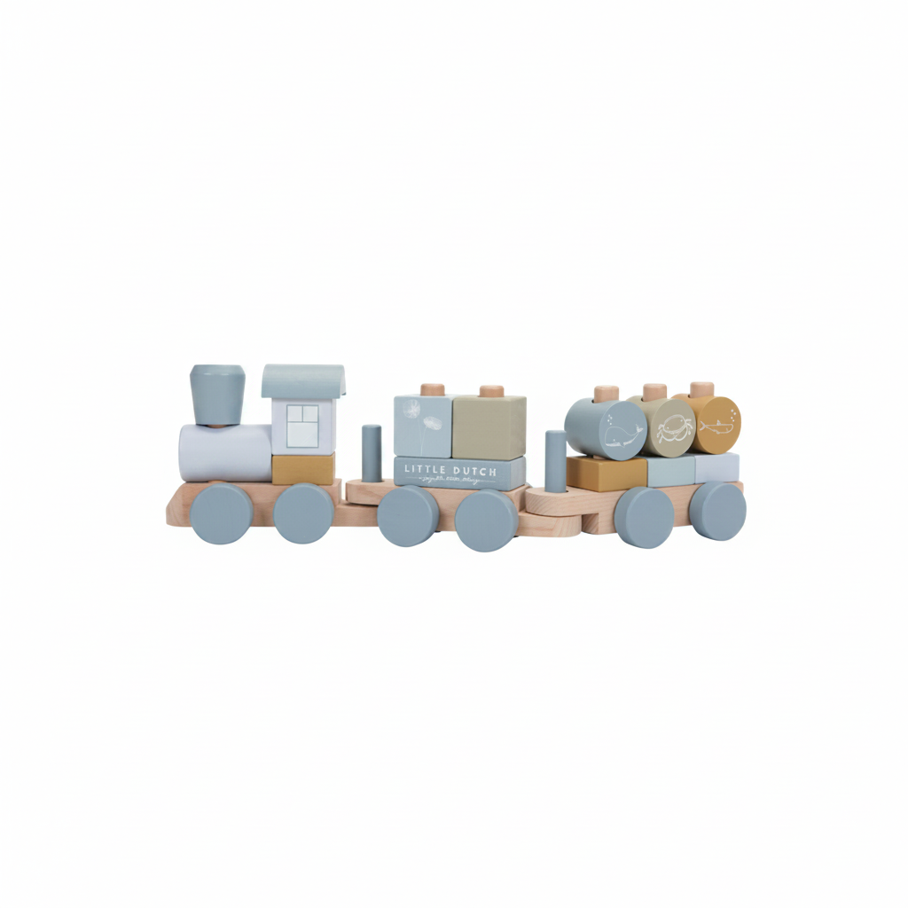 Personalisierter Holzzug Ocean Blau als individuelles Holzgeschenk zur Geburt