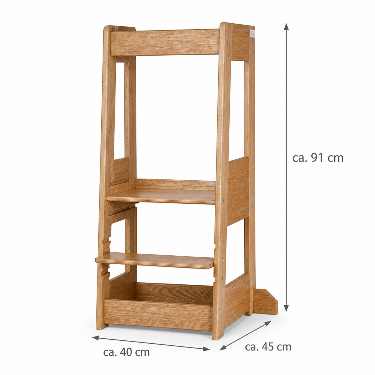tiSsi Lernturm Felix aus Eiche mit Maßen 40 x 91 x 45 cm als mitwachsender Lernturm für Kinder in Küche und Alltag