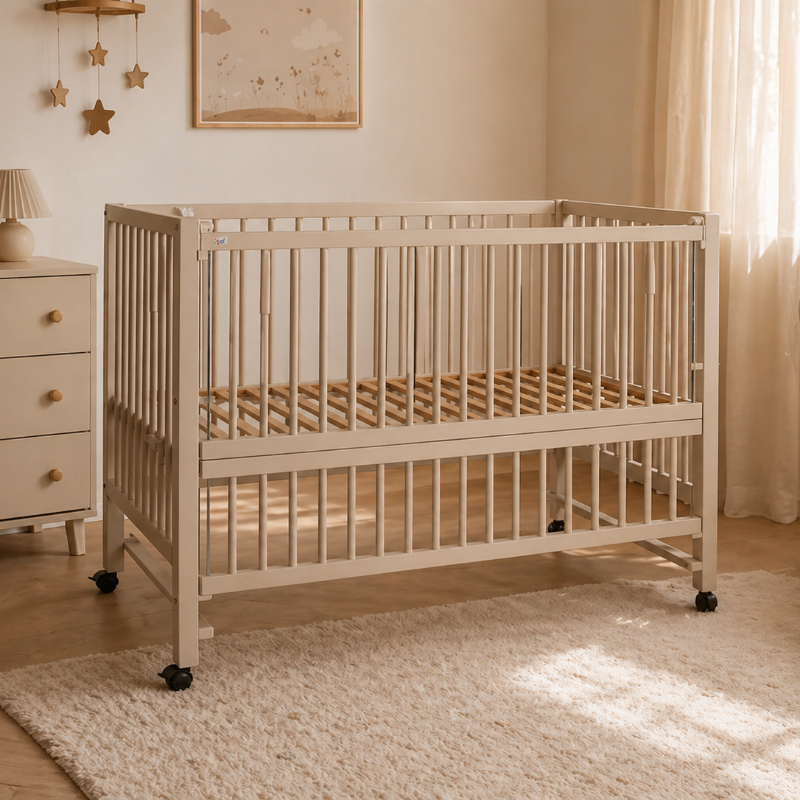tiSsi XXL Beistellbett und Kinderbett HAJO in Seiden-Beige 120x60 cm im warmen Babyzimmer