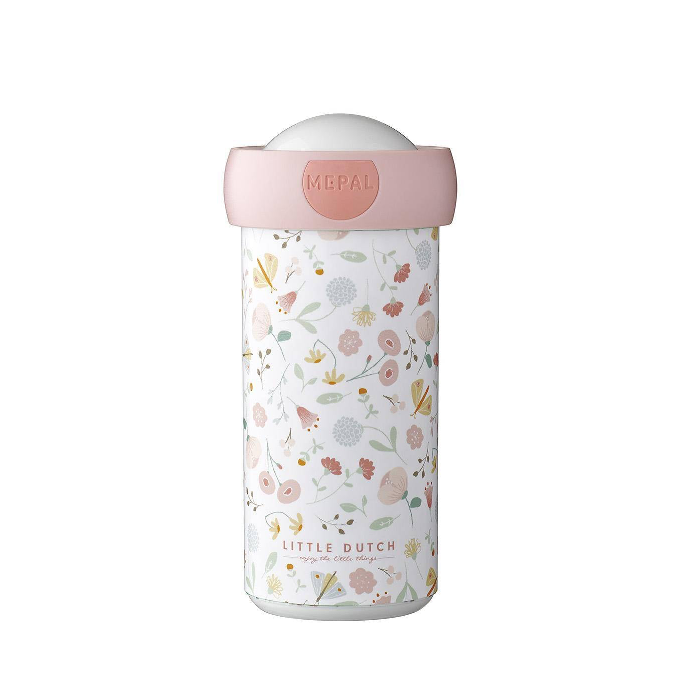 Trinkbecher fuer Kinder mit zartem Blumenmotiv, ideal fuer Kindergarten, Ausfluege und unterwegs