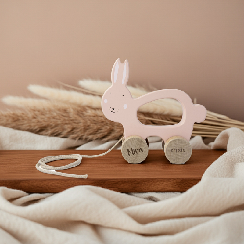 Trixie Nachziehtier Holz Frau Hase – mit Namensgravur in einer Spielszene