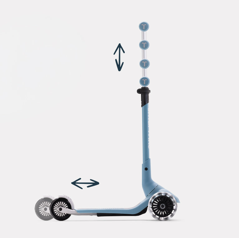 Xtend Mini+ Kinder Scooter in Blau mit höhenverstellbarem Lenker und ausziehbarem Trittbrett für mitwachsendes Fahren und optimale Anpassung an die Größe des Kindes