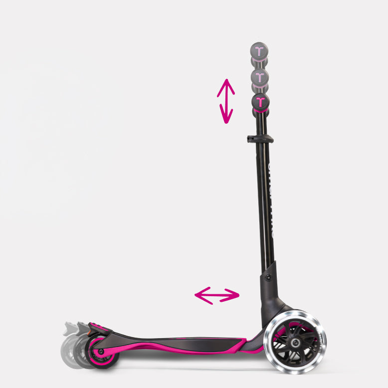 Mitwachsender Kinder Scooter pink verstellbarer Lenker und Trittbrett LED Räder stabiler Kinderroller ab 3 Jahre