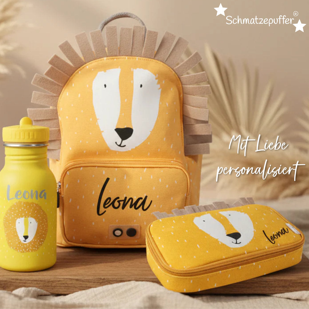 Personalisierter Kindergartenrucksack mit Namen sowie Trinkflasche und Brotdose für Kinder – Set für den Kindergartenstart