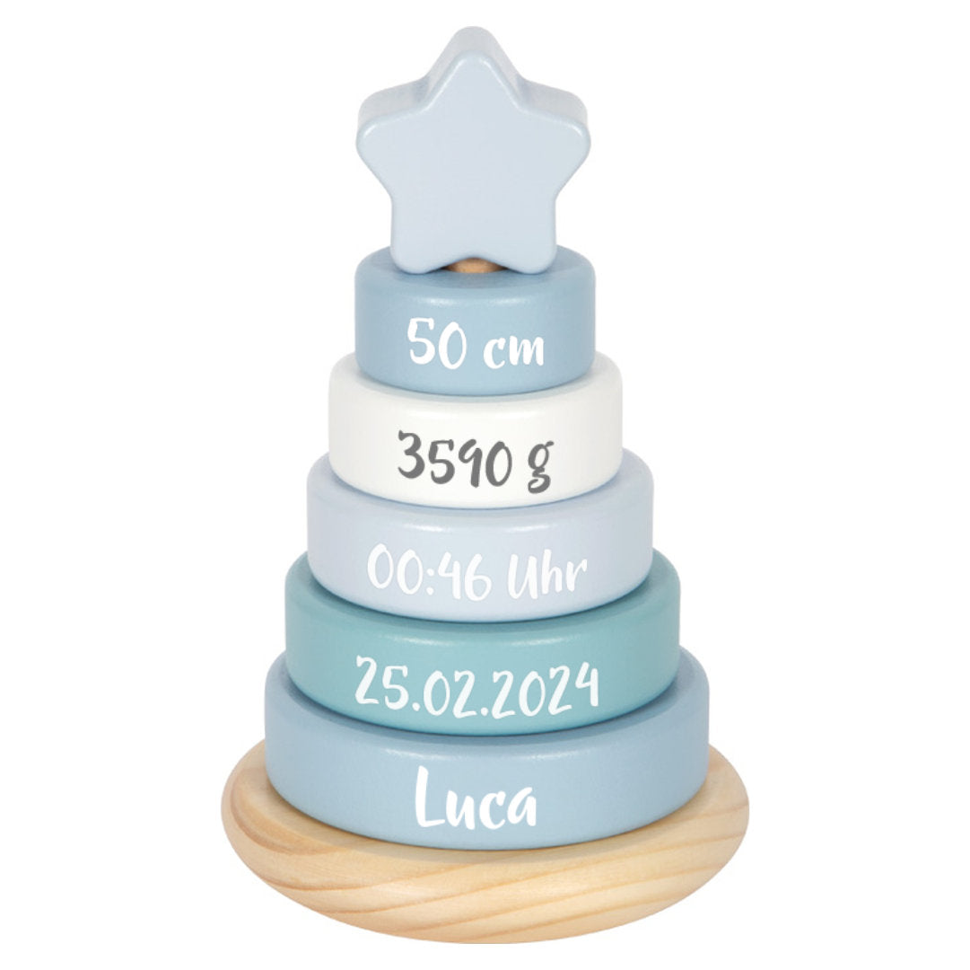 Personalized Stacking Tower blue - Gift for birth | by Schmatzepuffer