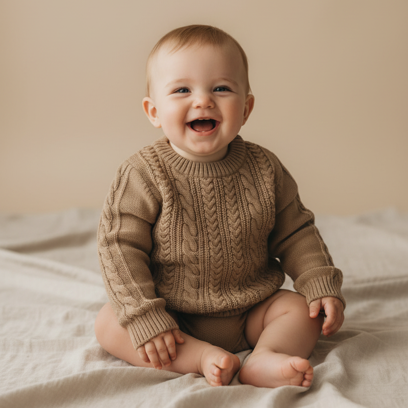 Pull en maille « Noyer » beige, taille 98-104 | Leevje