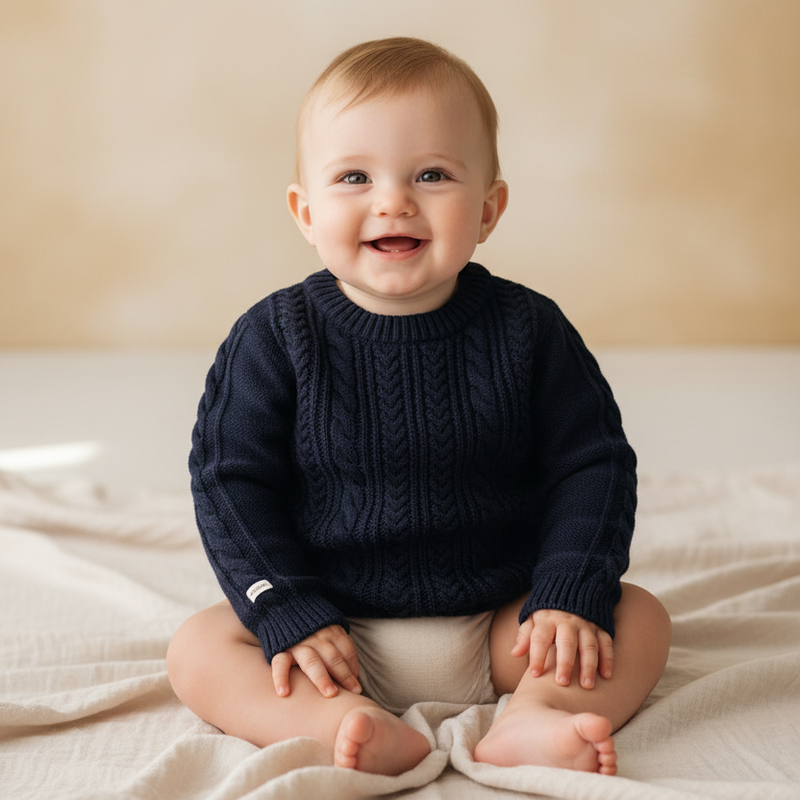 Pullover Strick "Navy" blau Größe 62-68 | Leevje