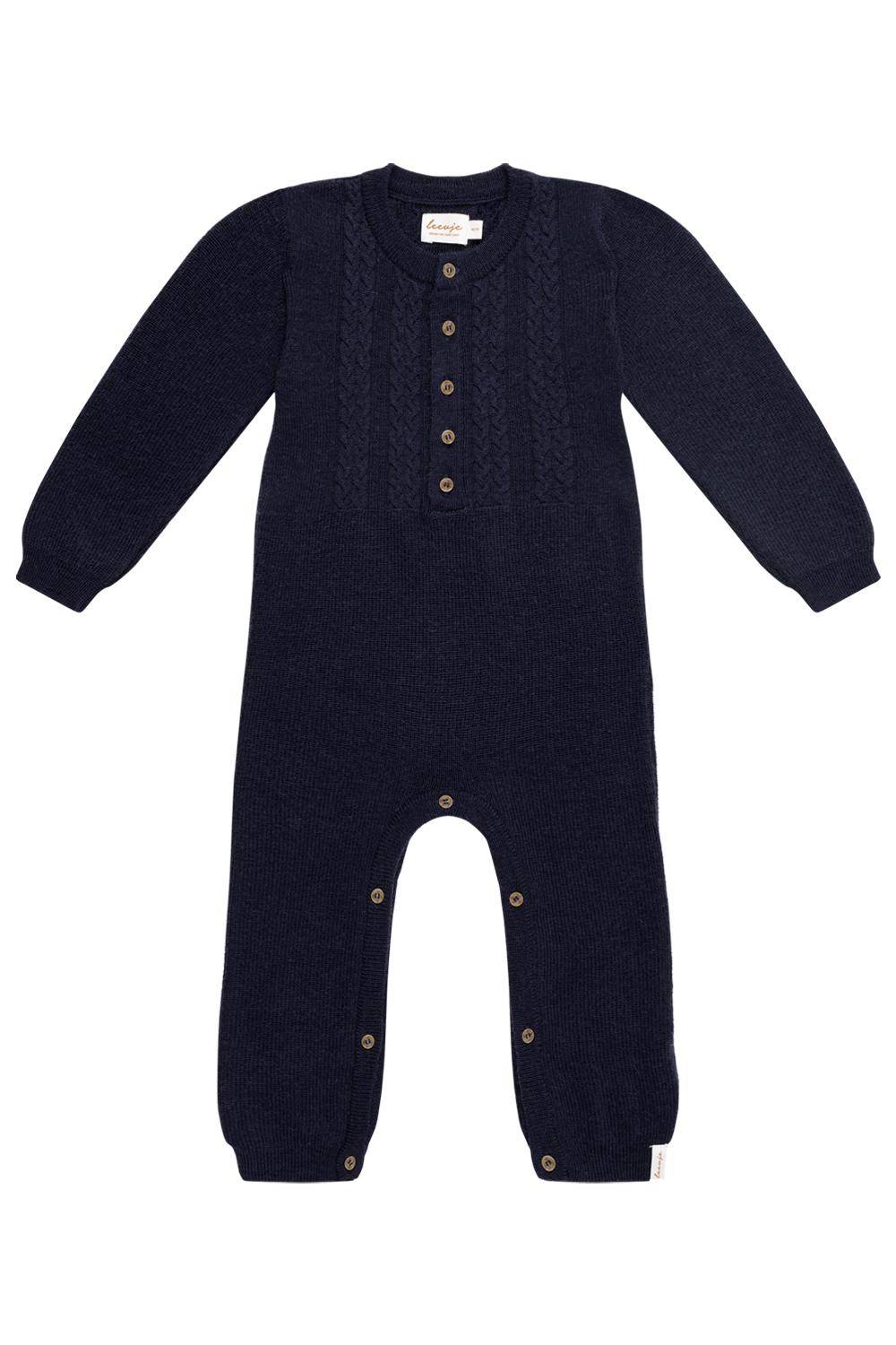 Grenouillère tricotée « Navy », bleu, taille 86-92 | leevje