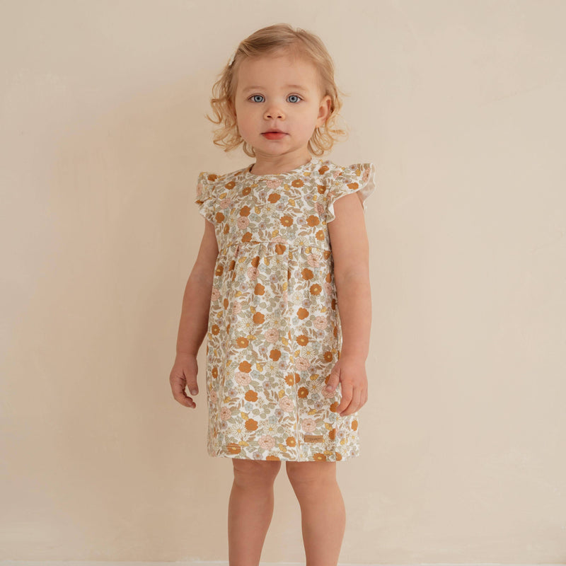 Girls' Ruffled Vintage Little Flowers Dress