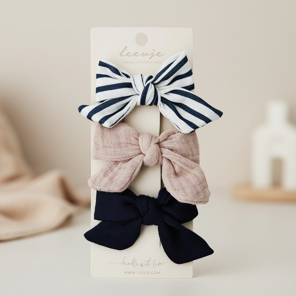 Hair clips "large bows navy" | Leevye