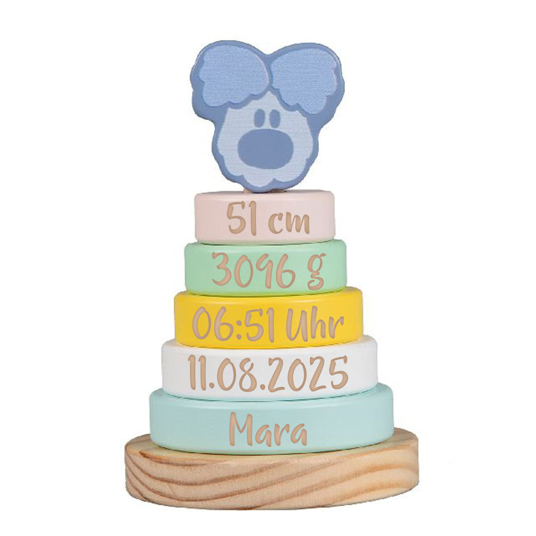Personalized Stacking Tower Wusel Baby – Birth Gift | Schmatzepuffer