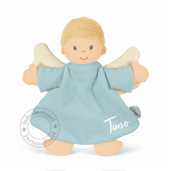 Guardian angel comfort blanket with gift box including greeting card, blue | Sterntaler