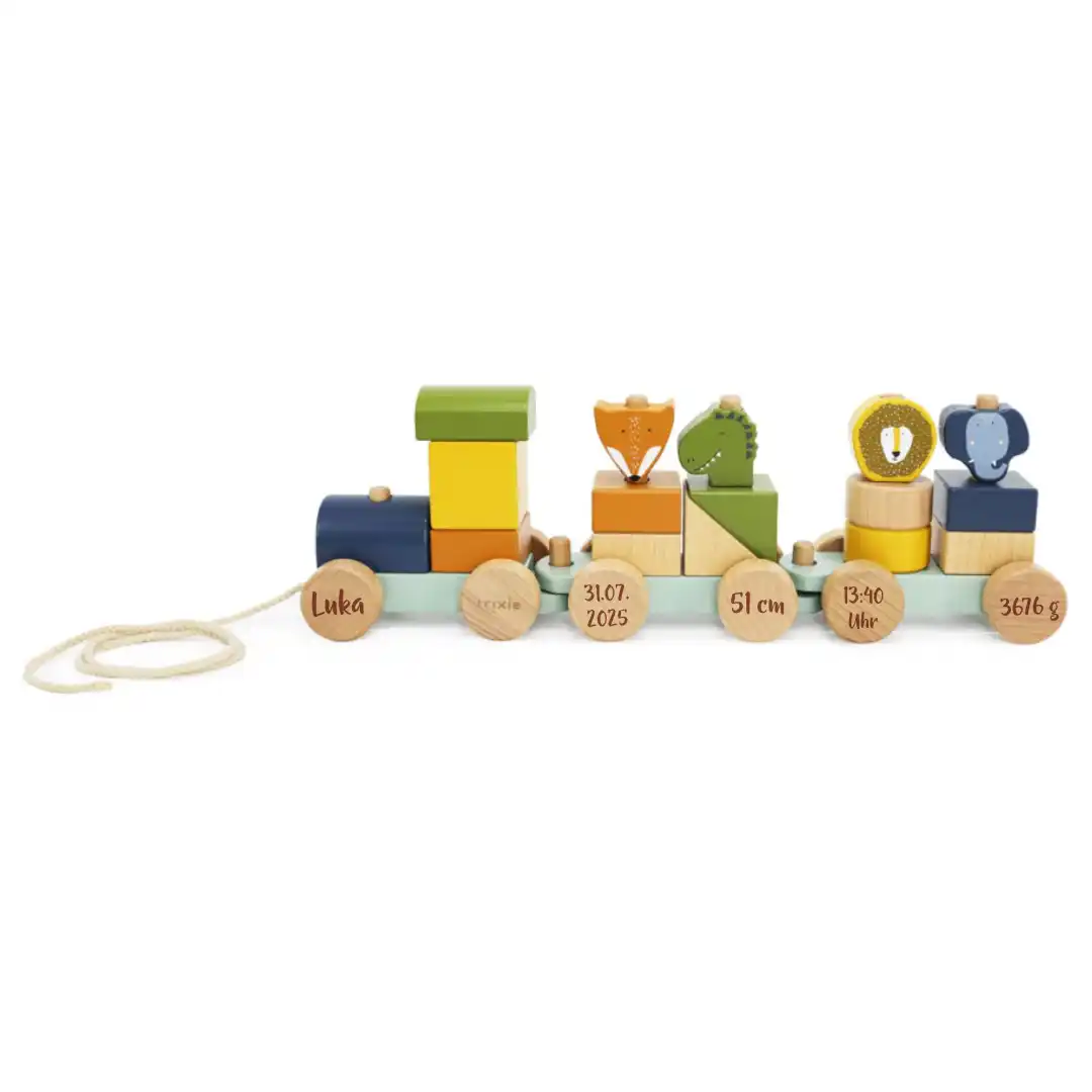 Train en bois avec animaux – Cadeau de naissance | Schmatzepuffer