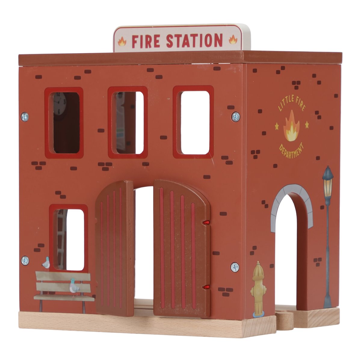 Personalisierte Holzeisenbahn Feuerwehrstation aus Holz | Schmatzepuffer