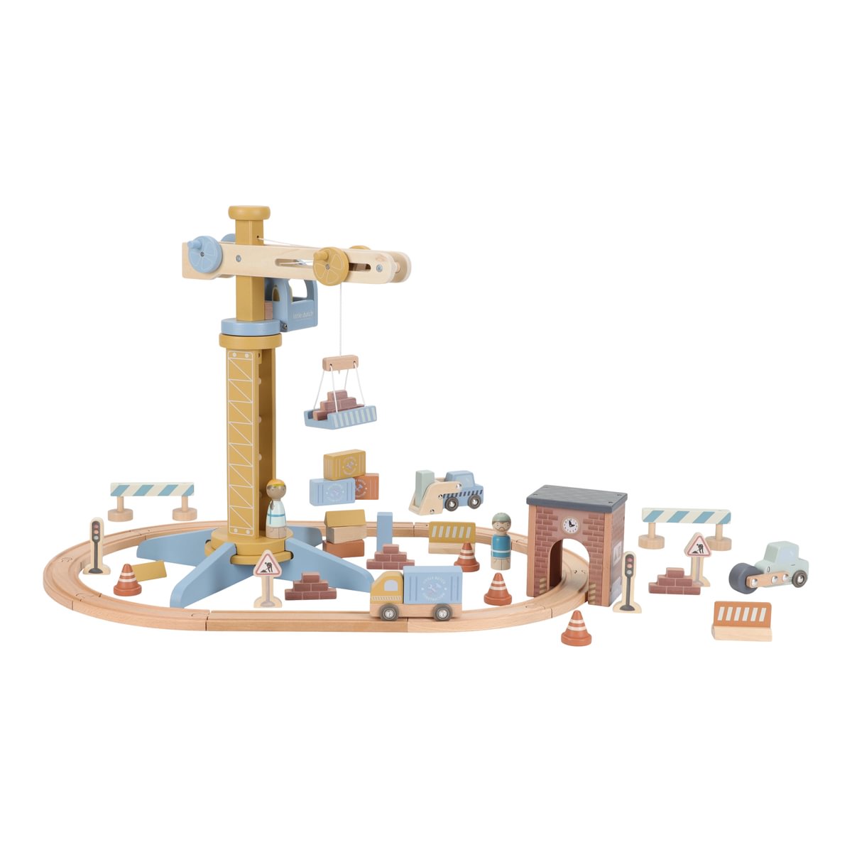 Holz Baukran Spielset für Holzeisenbahn Baustellen | Schmatzepuffer