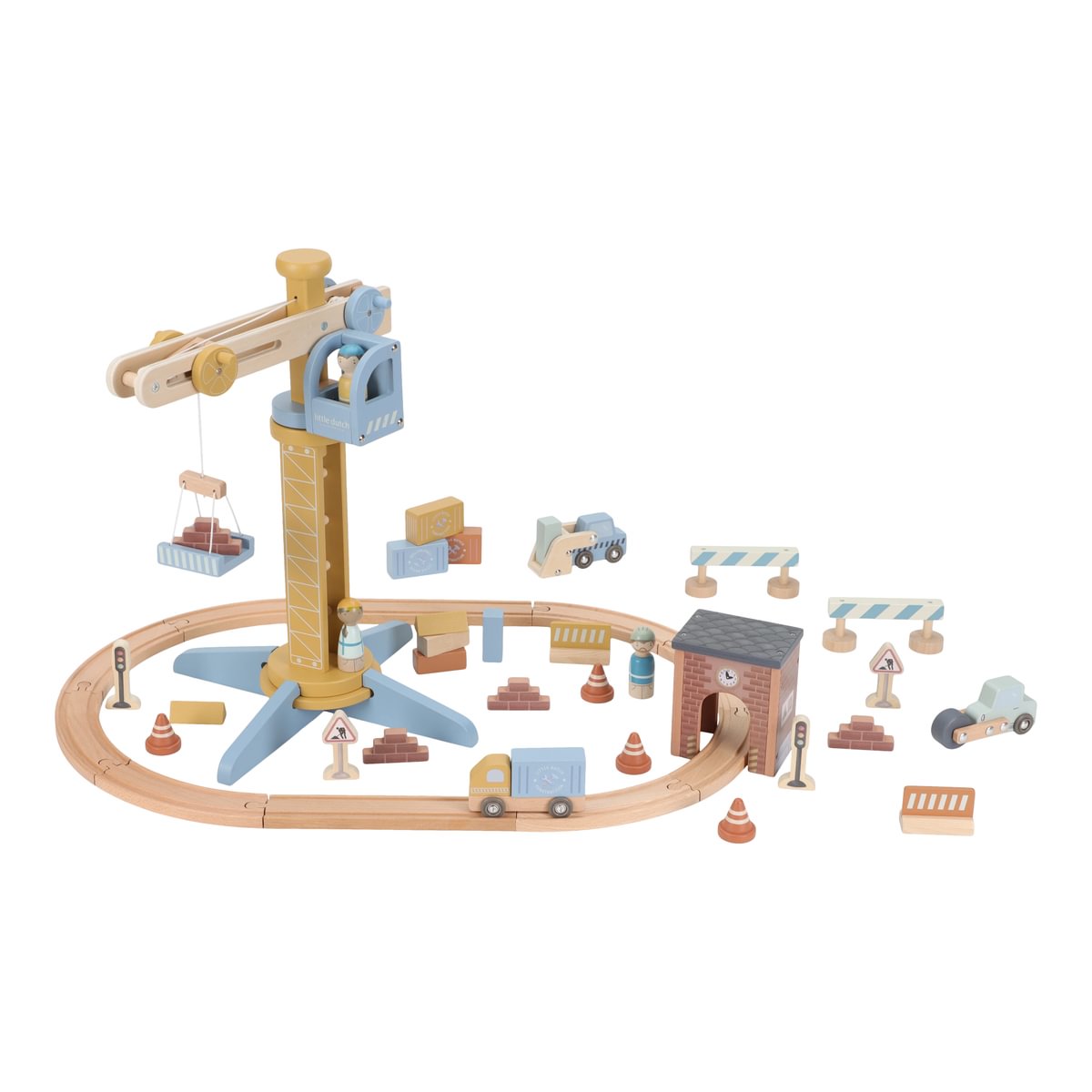 Holz Baukran Spielset für Holzeisenbahn Baustellen | Schmatzepuffer