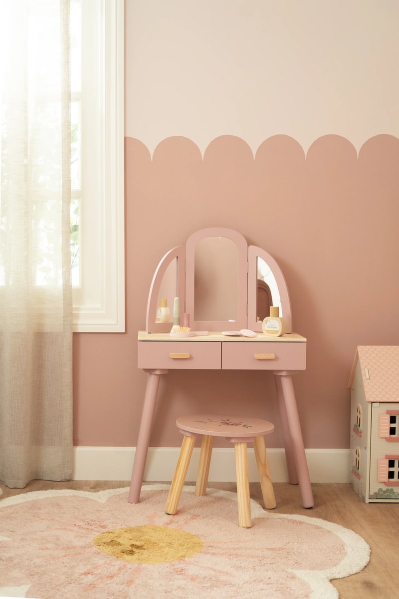 Coiffeuse enfant en bois – Table de maquillage avec miroir et accessoires
