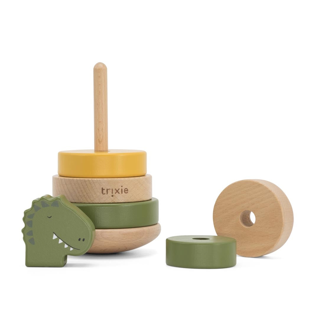Tour de cubes en bois Monsieur Dino – Cadeau de baptême | Schmatzepuffer