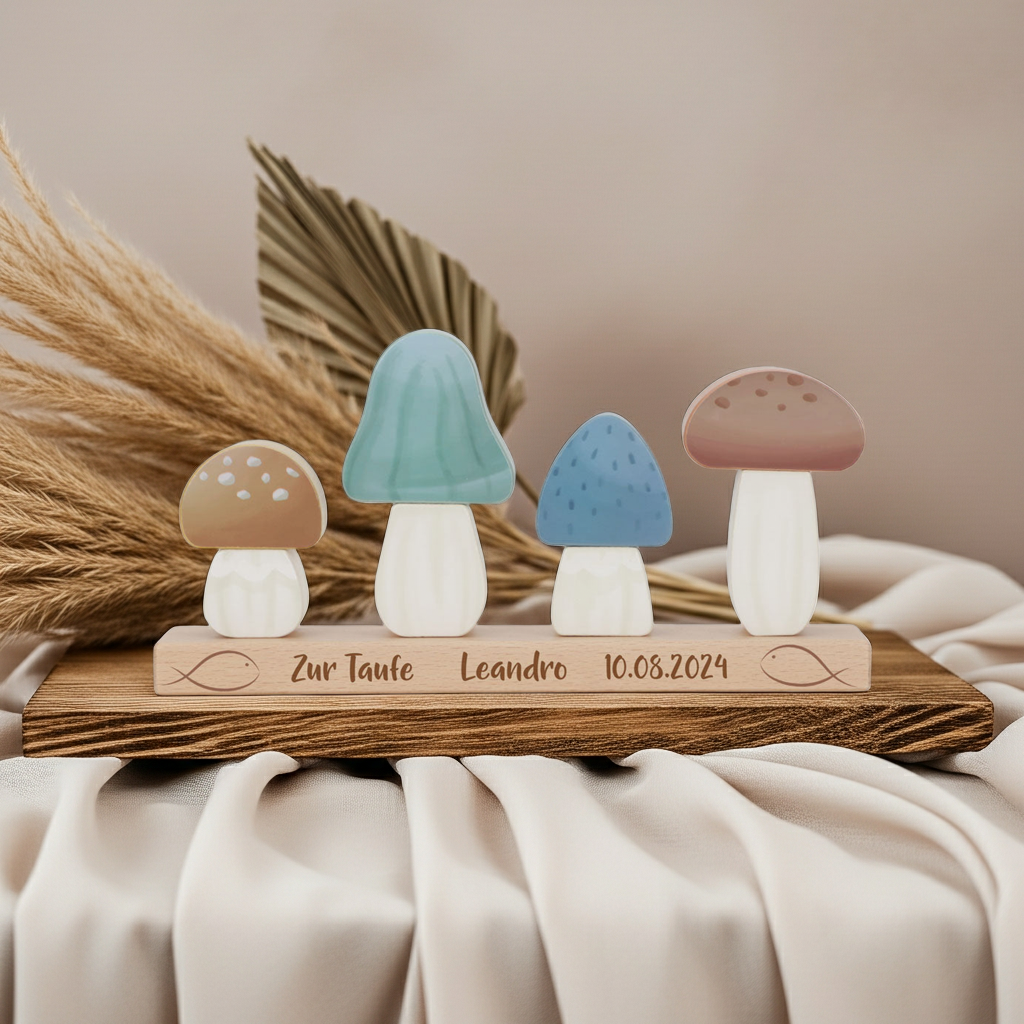 Personalized Stacking Mushrooms Forest Friends – Christening Gift | Schmatzepuffer