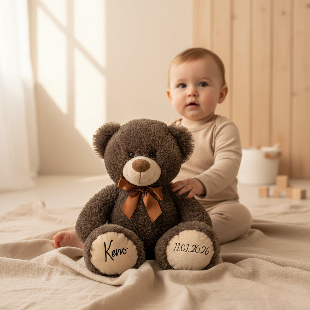Personalized Teddy Bear Plush Toy 54cm Dark Brown - Gift for Birth & Christening