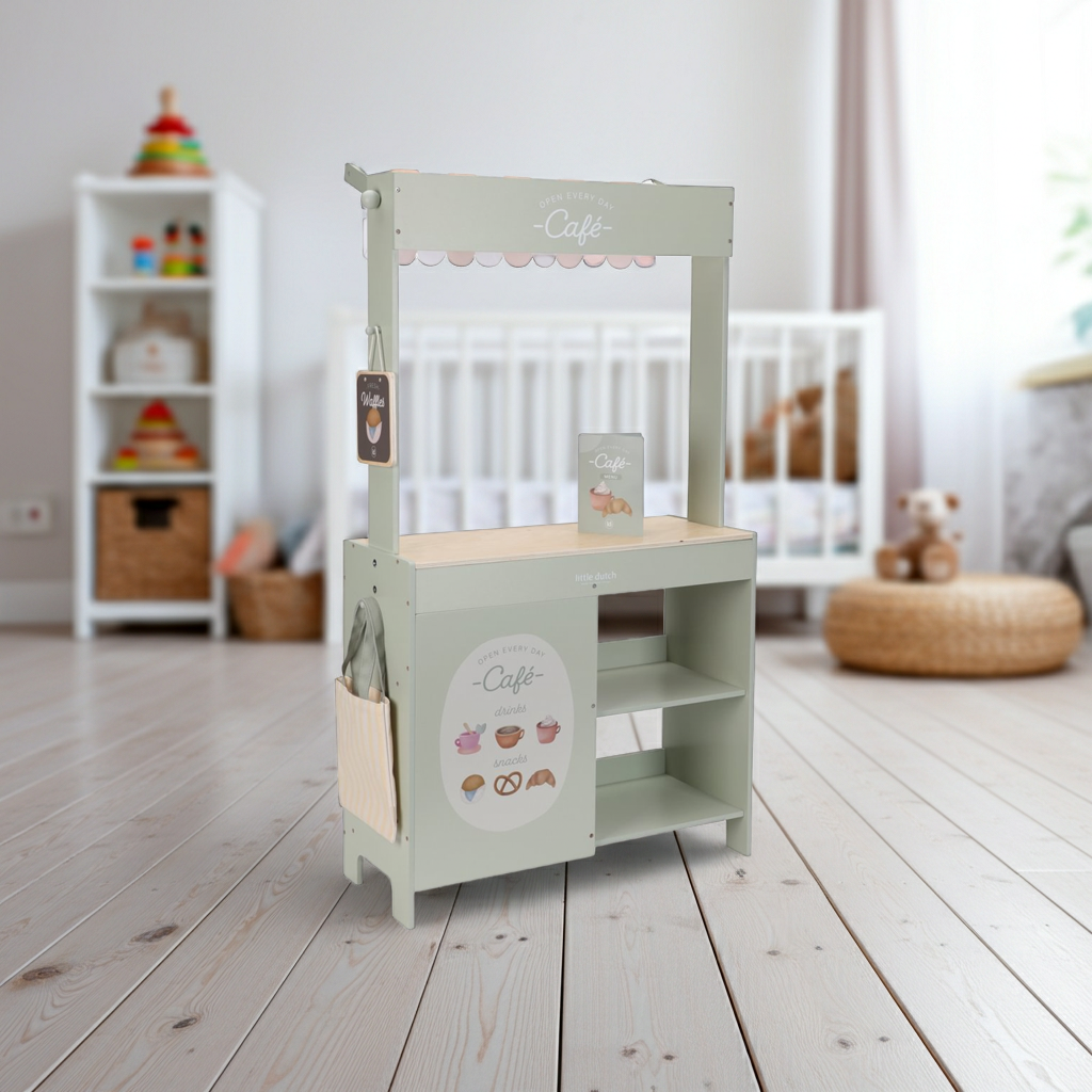 Marktstand & Café aus Holz – 2-in-1 Spielstand