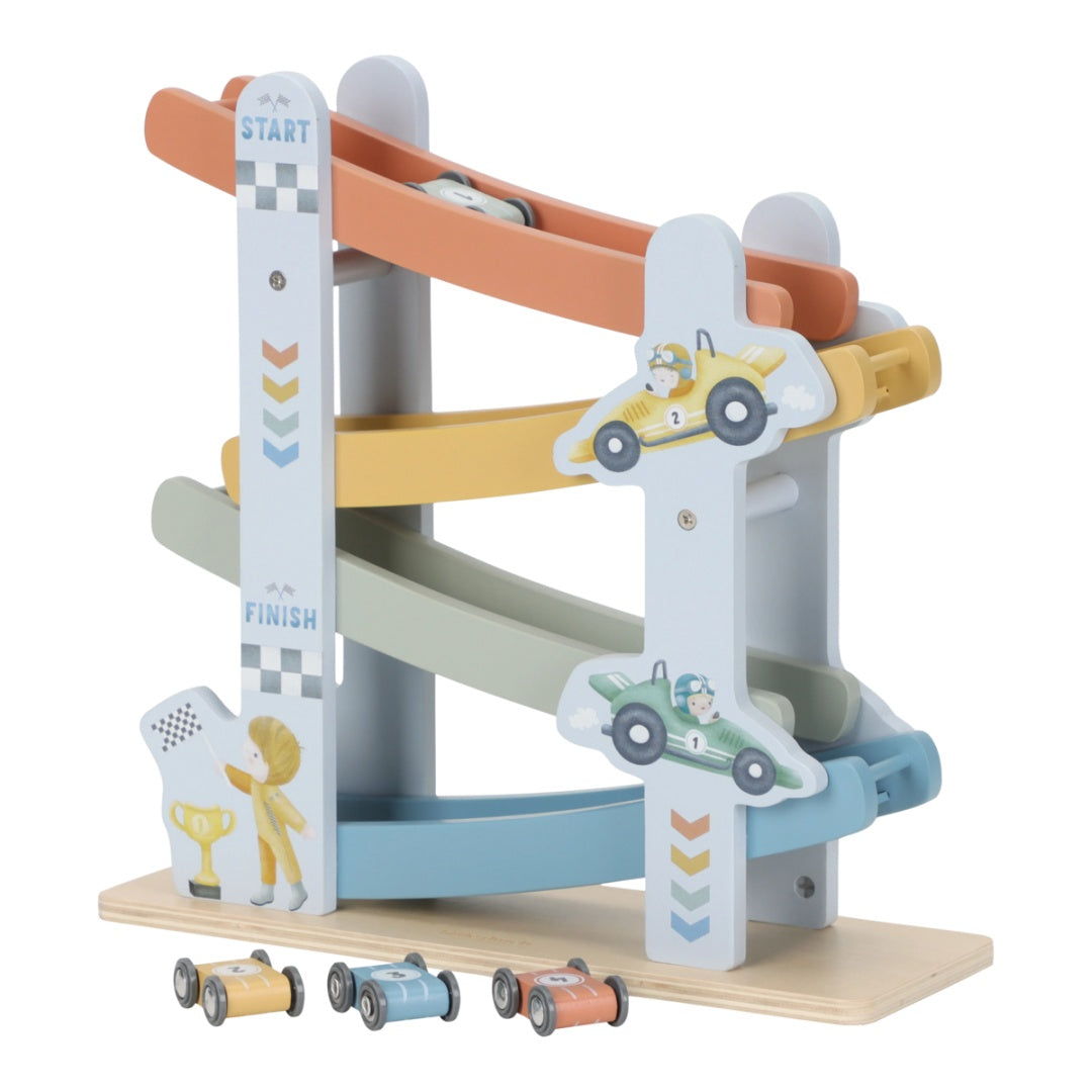 Circuit de course en bois personnalisé pour baptême avec nom et date de baptême | Schmatzepuffer®