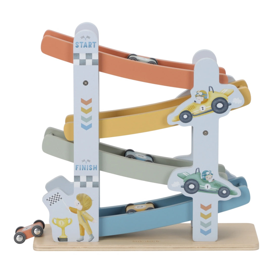 Circuit de course en bois personnalisé pour baptême avec nom et date de baptême | Schmatzepuffer®