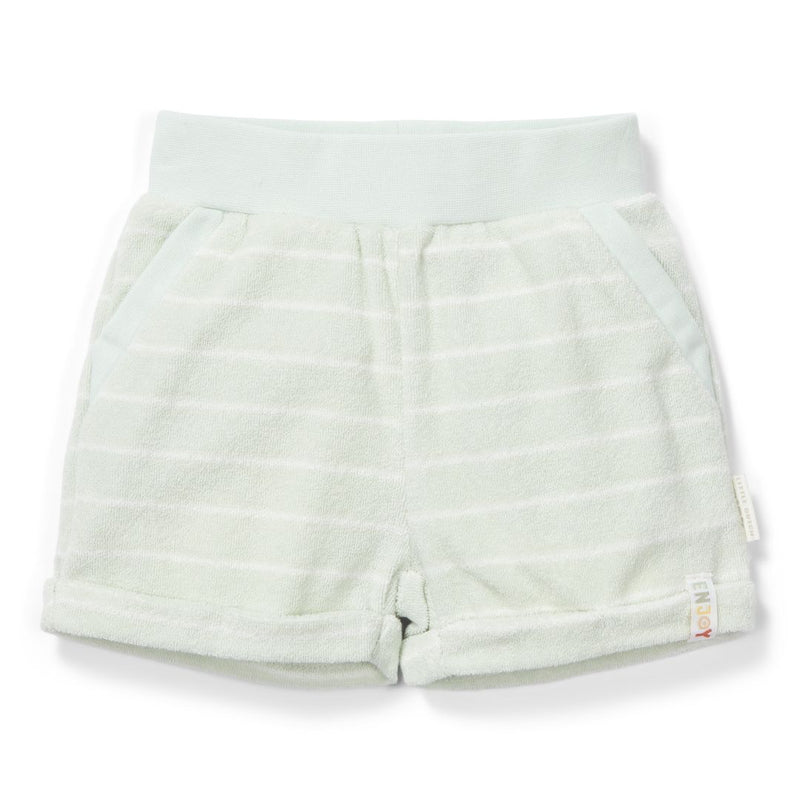 Short Green Striped Terry Shorts for Babies and Children