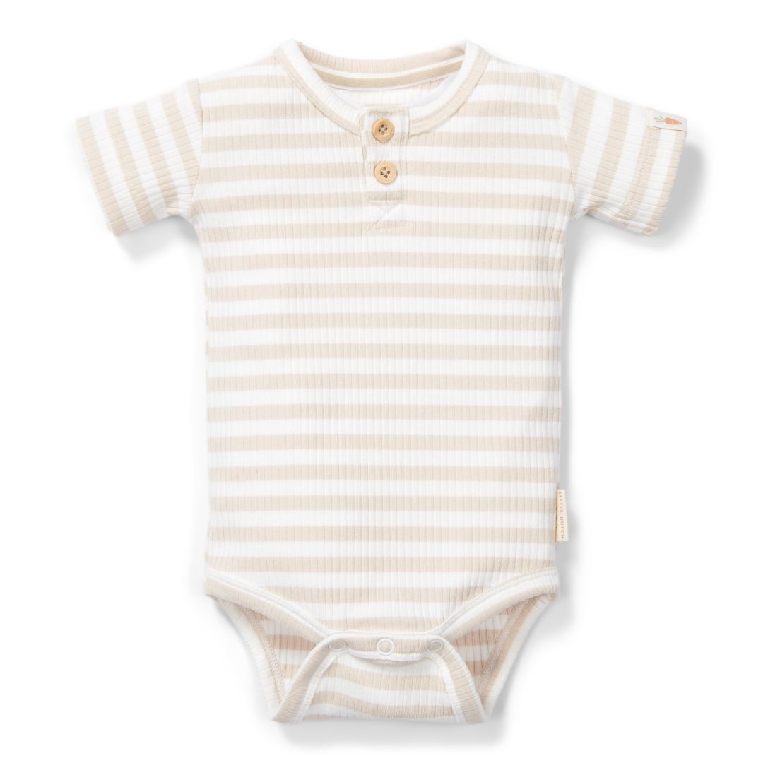 Short-sleeved Bodysuit Sand White Striped for Babies