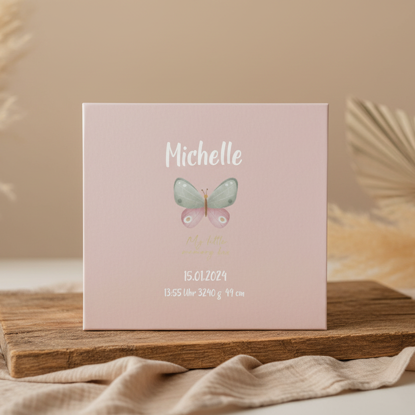 Erinnerungsbox Flowers & Butterflies – Baby Erinnerungen bewahren