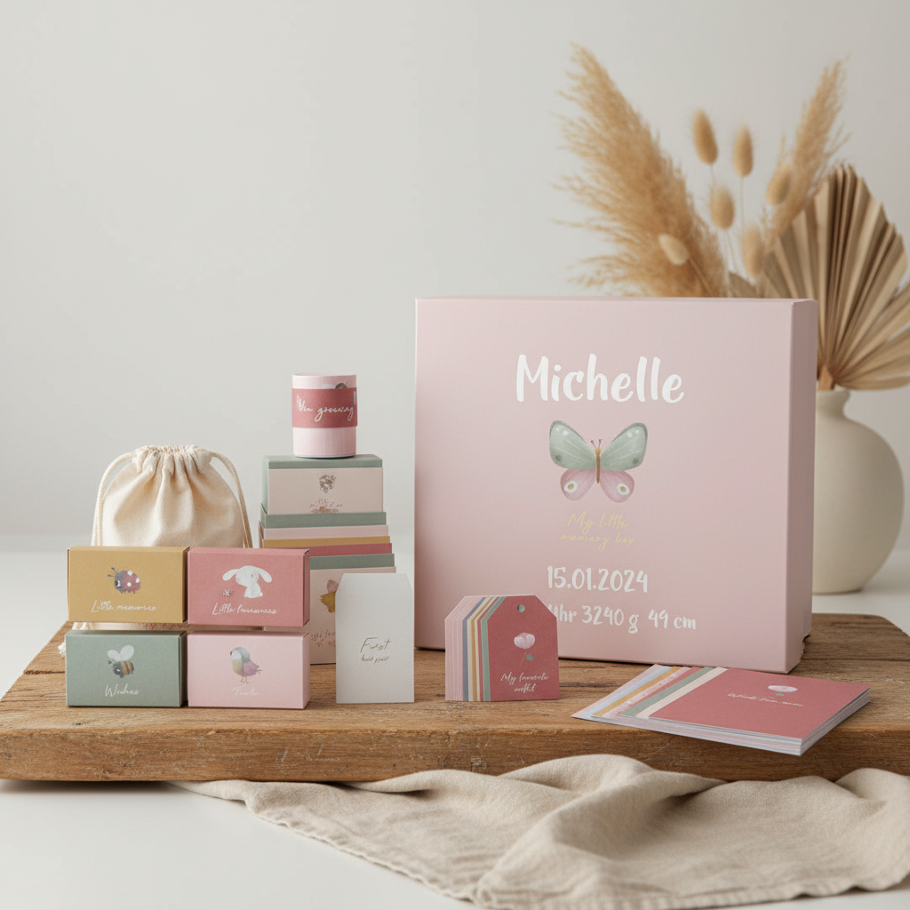 Erinnerungsbox Flowers & Butterflies – Baby Erinnerungen bewahren
