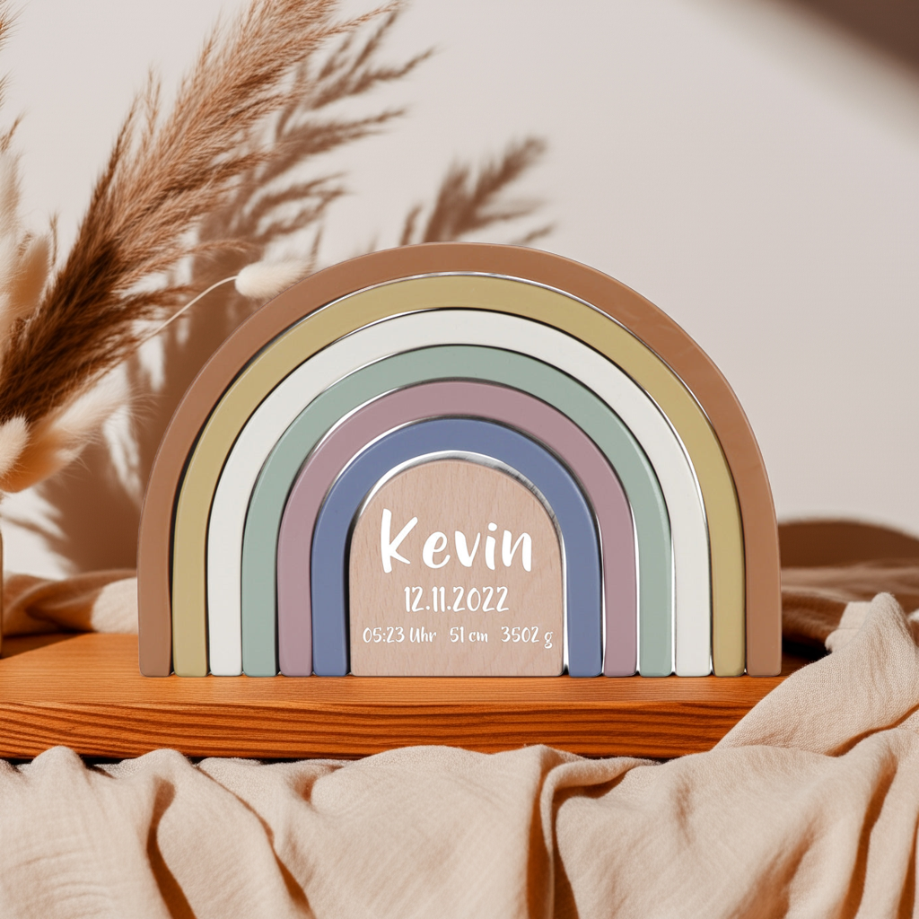 Vintage Rainbow Stacking Tower – Personalized Gift for a Newborn