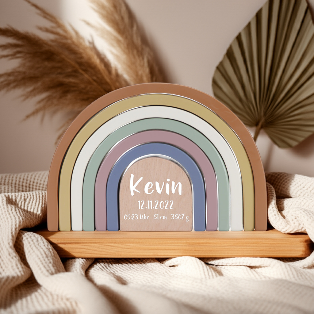 Vintage Rainbow Stacking Tower – Personalized Gift for a Newborn