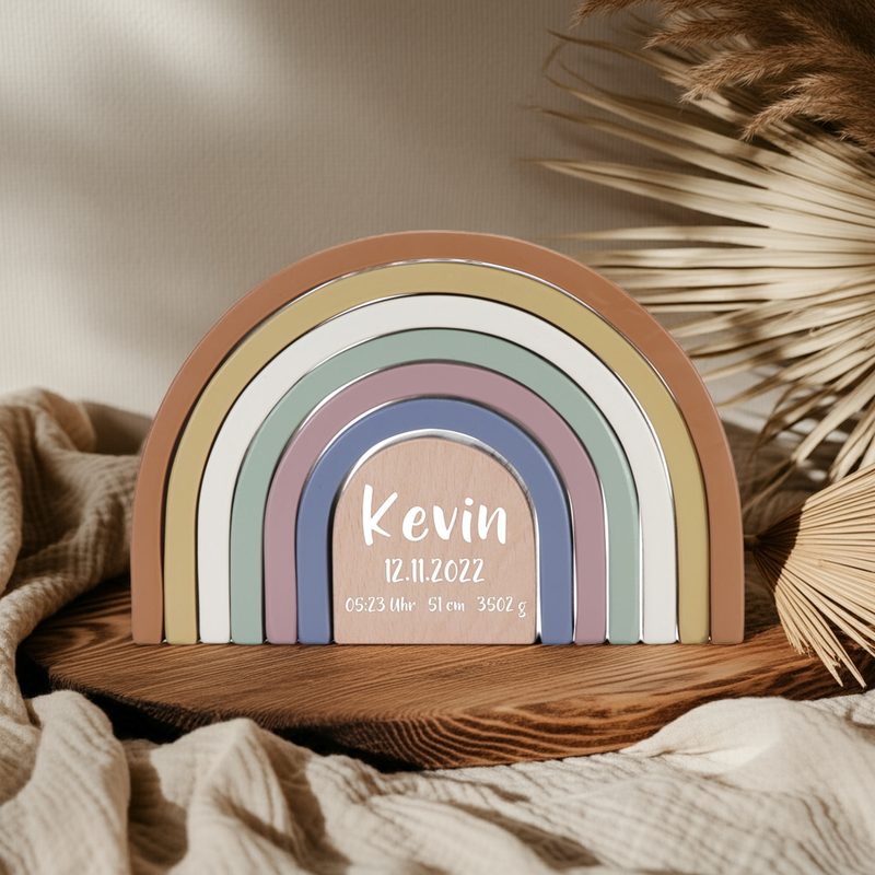 Vintage Rainbow Stacking Tower – Personalized Gift for a Newborn