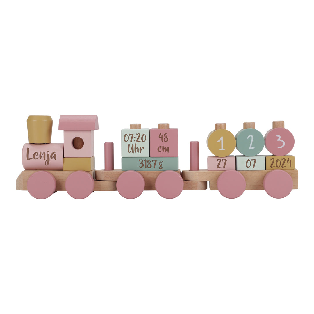 Train en bois personnalisé Jardin enchanté – Cadeau de naissance