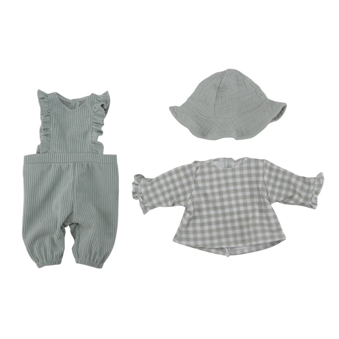 Personalisierte Puppenkleidung mit Namen – Grün Set für Puppen 33–36 cm