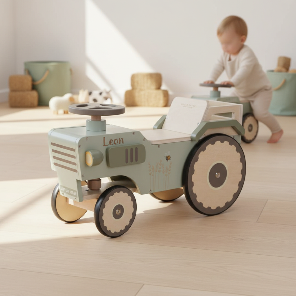 Personalized Wooden Ride-On Tractor with Name | Gift for Children