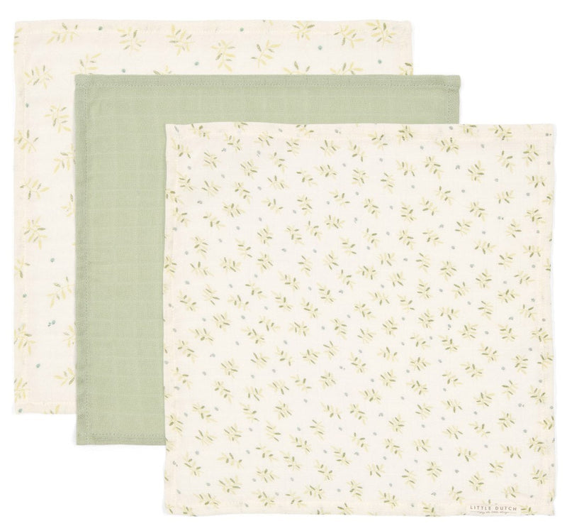 Mouth towel set muslin - Blueberry Leaves &amp; Sage | Little Dutch