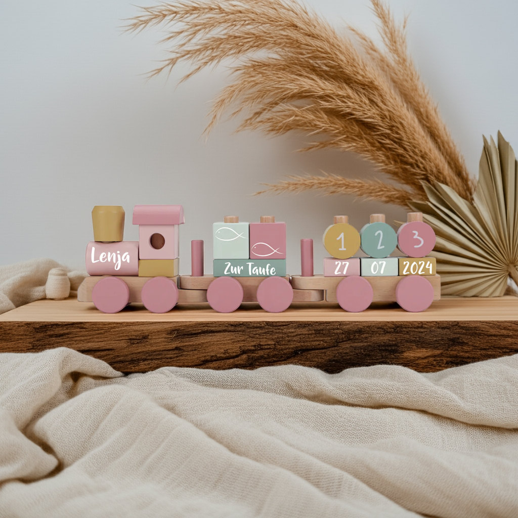 Train en bois personnalisé Fairy Garden - Cadeau de baptême